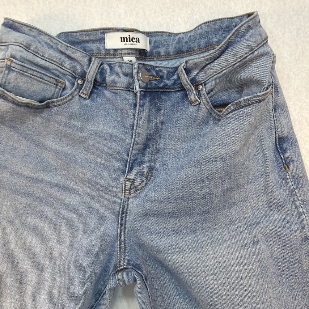 Mica Womens Light Wash Distressed High Rise Flare Jeans Blue Size 29 Inseam 30 - Picture 3 of 16